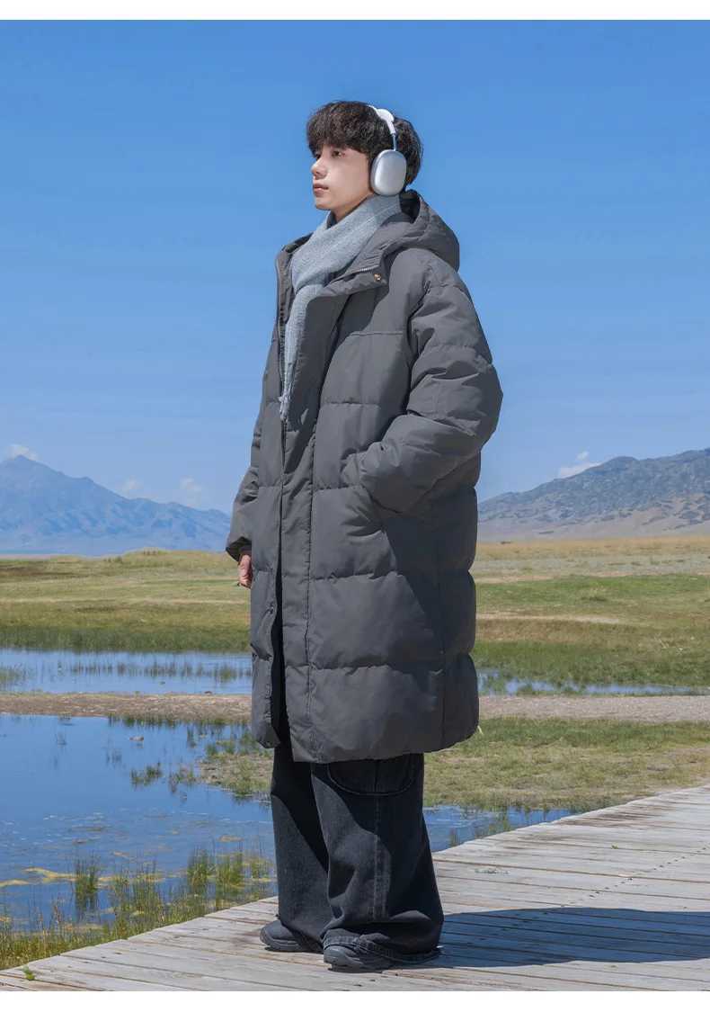 Thickened Standing Collar Solid Color Cotton Clothes Men Thickened Short Warm Adjustable Drawstring Bread Clothes Long Jacket LX241009