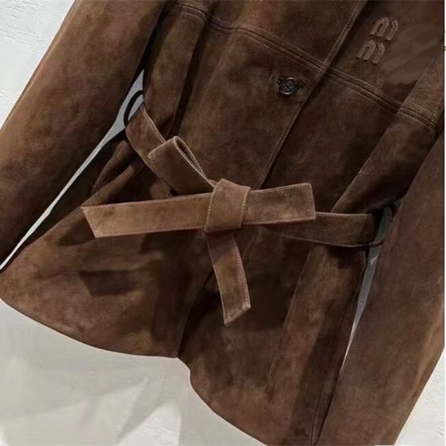 with Waistband Womens Coats Outwear Luxury Clothing Long Sleeved Windbreaker Fur Coat Suede Fabric Jacket Women Vintage Style Jackets Neck Coat Winter Outerwear