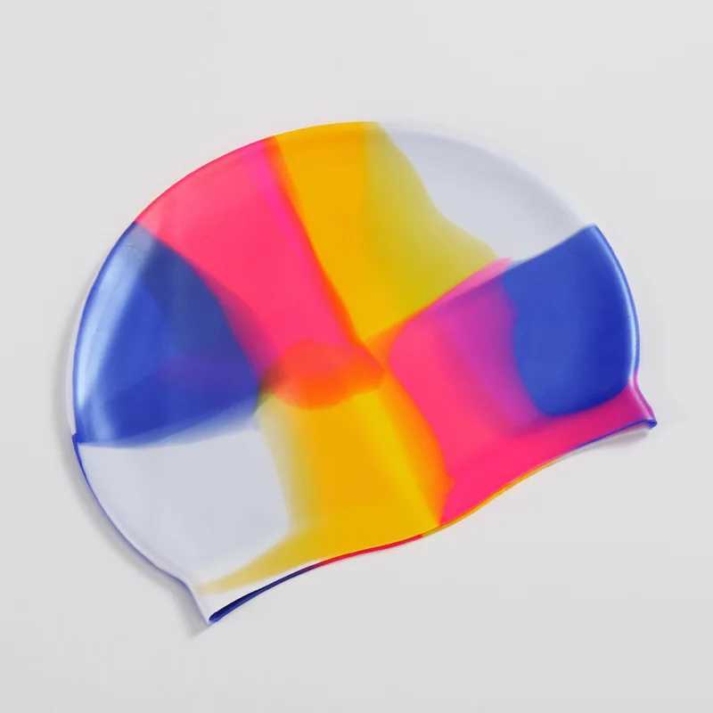 New color block silicone adult waterproof swimming cap dry hair swimming cap suitable for men women ear protection swimming cap swimming accessories C