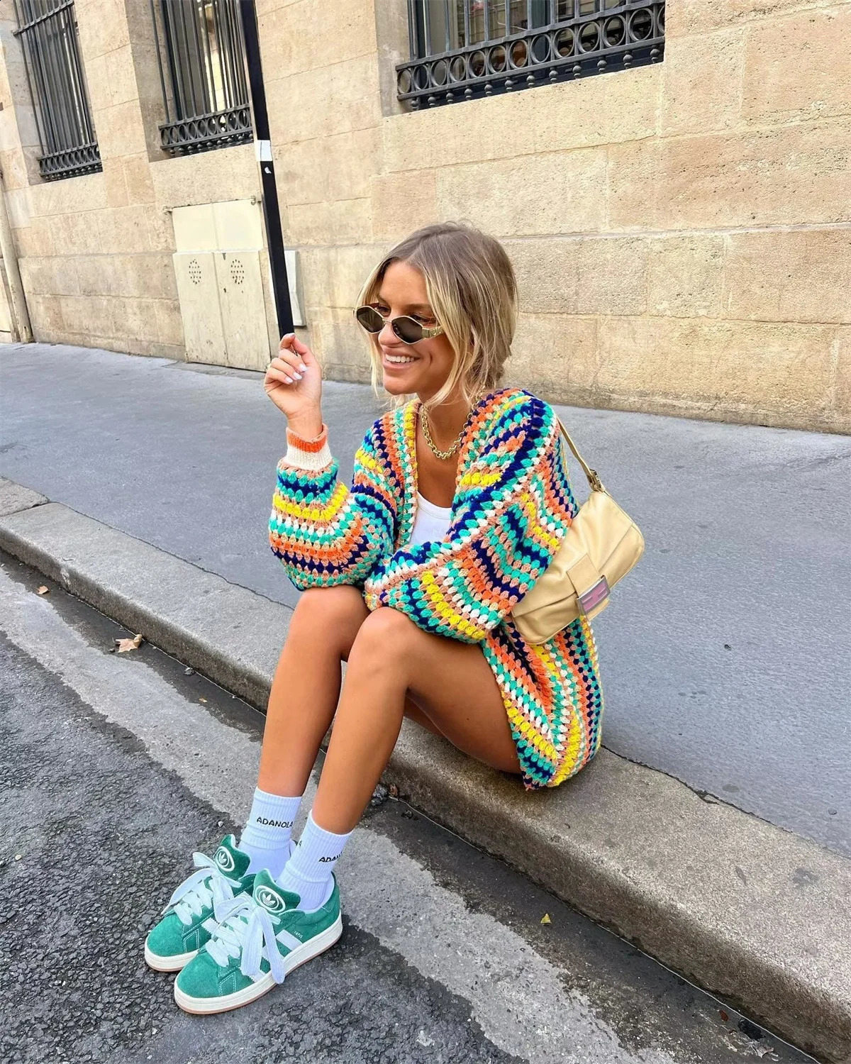 Womens Knitted Colorful Cardigan Long Sleeve Fashion Sweater 2024 Autumn Winter Loose Sweaters Casual Ethnic Style In Coats 241007