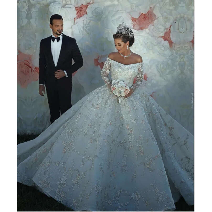 Pcs Plus Size One Dresses Off Shoulder Lace Beads Sleeve Long Sleeves Arabic Vestido De Novia Wedding Gowns Bridal Dress s