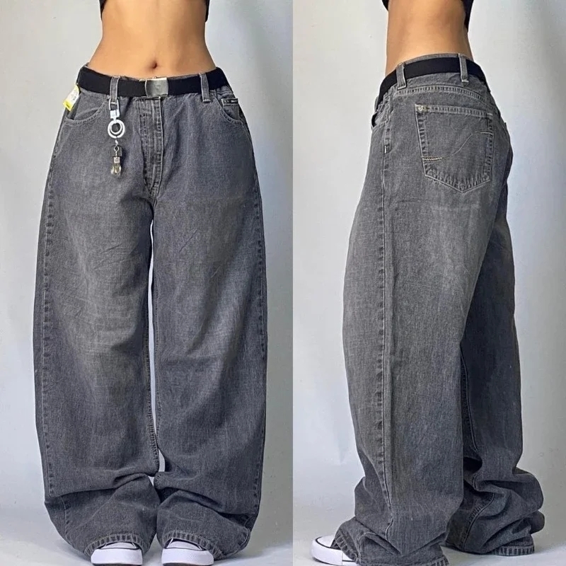 Y2K Harajuku Blue Washed Baggy Jean Streetwear Fashion Vintage Punk Style Casual Joker High Waist Wide Leg Trousers 240911