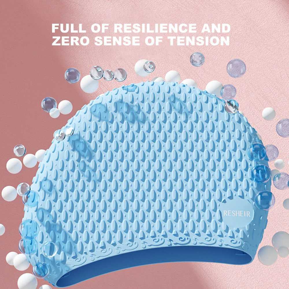 Swimming cap silicone adult waterproof swimming cap womens long hair swimming pool bubble cap sports swimming pool accessories CL241009