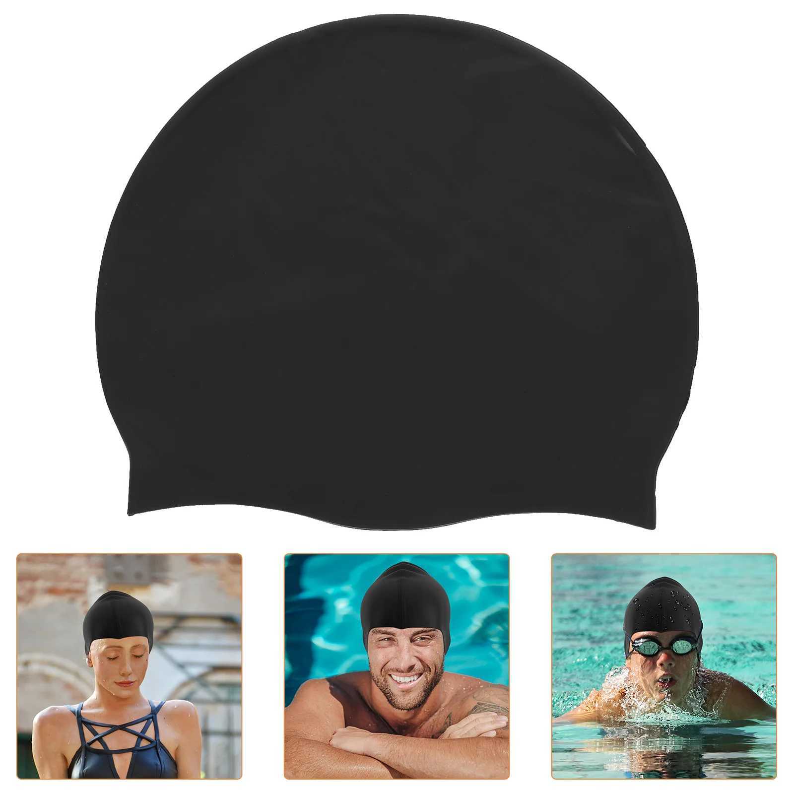 Silicone swimming cap black mens breathable long hair shower cap silicone womens waterproof CL241009