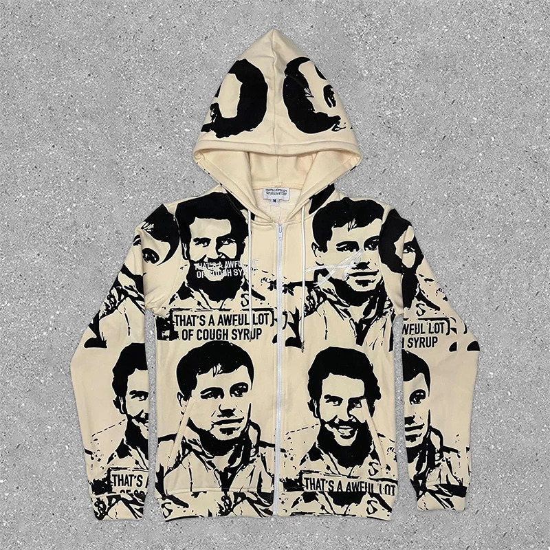 Harajuku Hip-hop Retro Print Hoodies Mens Clothes Graphic Y2k Top Oversized Hoodie Streetwear Goth Women Zip Up Hoodies Clothes 241009