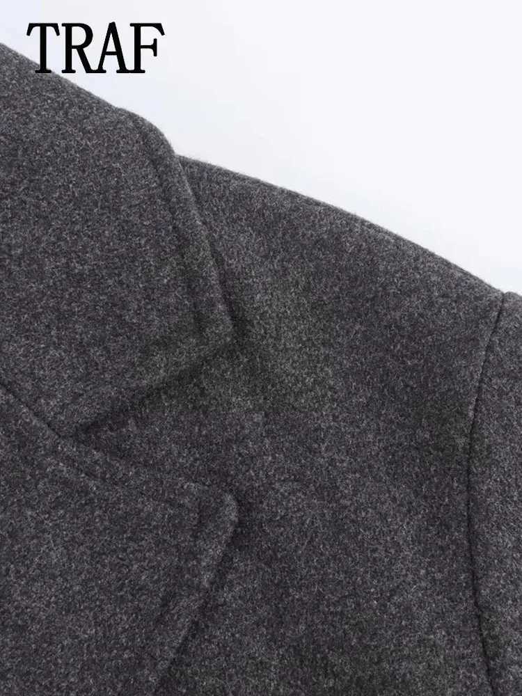 TRAF 2024 Autumn Women Winter Coat Warm Wool Blend Jacket Long Sleeve Woolen Coats For Woman Casual New In OuterweaX241009
