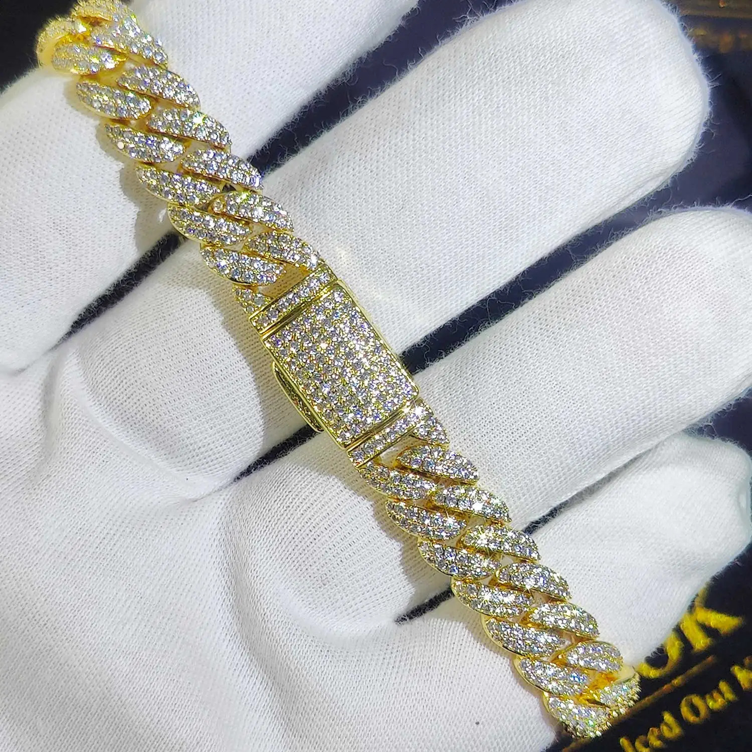 Jewelry Bling CZ Cuban Link Bracelet Two Rows of Zircon Copper Miami Cuban Bracelet Ice Out Hip Hop Mens Style 240925