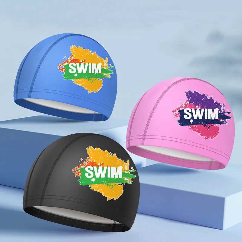 PU waterproof swimming cap long hair ear protection comfortable swimming cap large-sized adult printed swimming cap swimming pool accessories CL241009