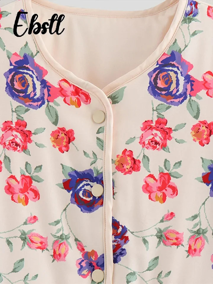 Fashion printed cotton jacket for women elegant O-neck single chest pocket jacket autumn womens casual top 241007