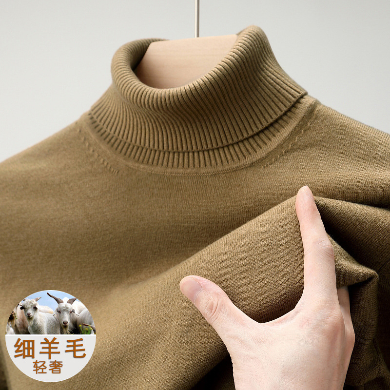2024 new designer men's autumn and winter high-end wool thick warm wool semi high neck knitted sweater solid color with cashmere lining men'