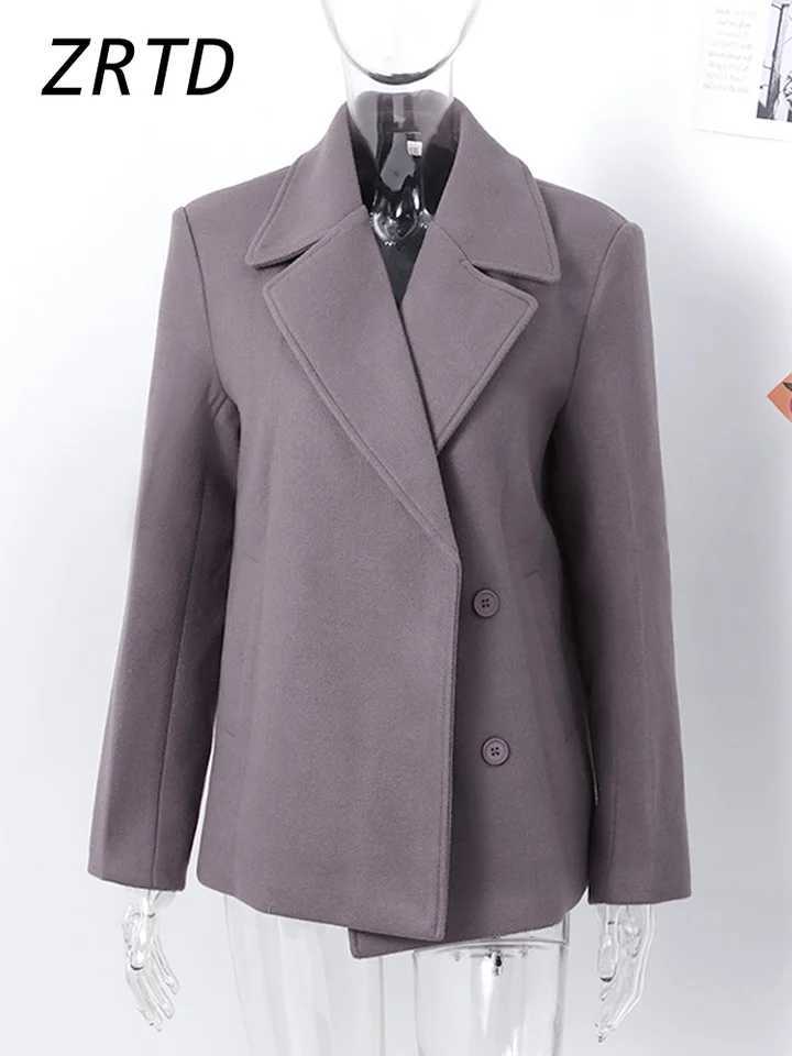 Elegant Faux Woolen Coats Women Lapel Long Sleeve Single Breasted Pocket Jackets 2024 Autumn Winter Lady Chic Loose Gray OutwearX241009