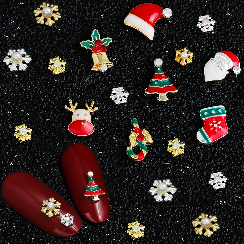 9 Christmas Tree Socks Snowflake Nail Art Decoration Alloy Metal DIY 3D Nail rhinestone Accessories Jewelry Tools 241008