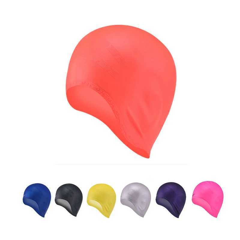 New waterproof swimming cap for men and women with long hair silicone ear protector large youth chloroprene rubber adult swimming cap CL241009