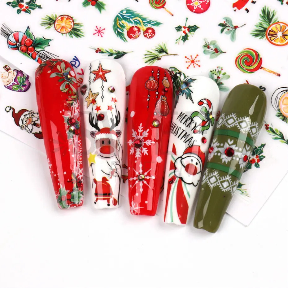 3D Christmas Nail Art Stickers Red Santa Claus Snowflake Elk Holly Winter Stickers Sliders Year Handmade Decoration BEF889 241008
