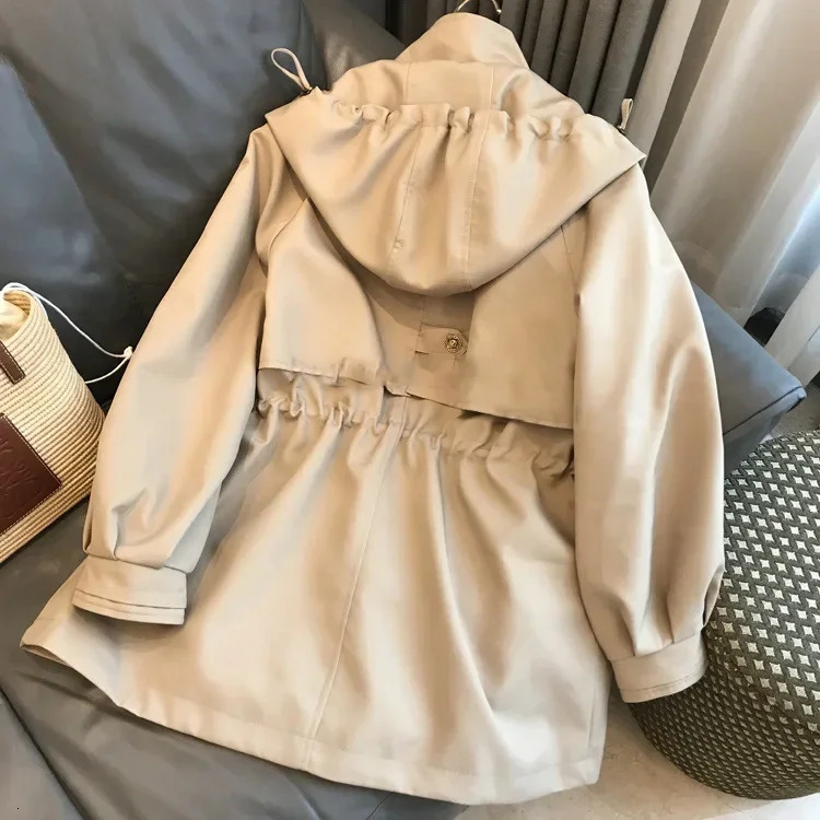 Womens khaki hooded trench coat autumn short style womens trench coat modern fashion womens trench coat 240927