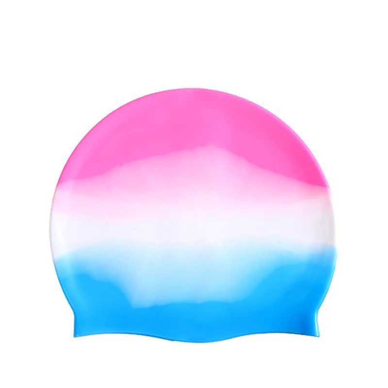 Silicone adult waterproof swimming cap gradient color dry hair swimming cap suitable for men women ear protection swimming cap swimming accessories CL