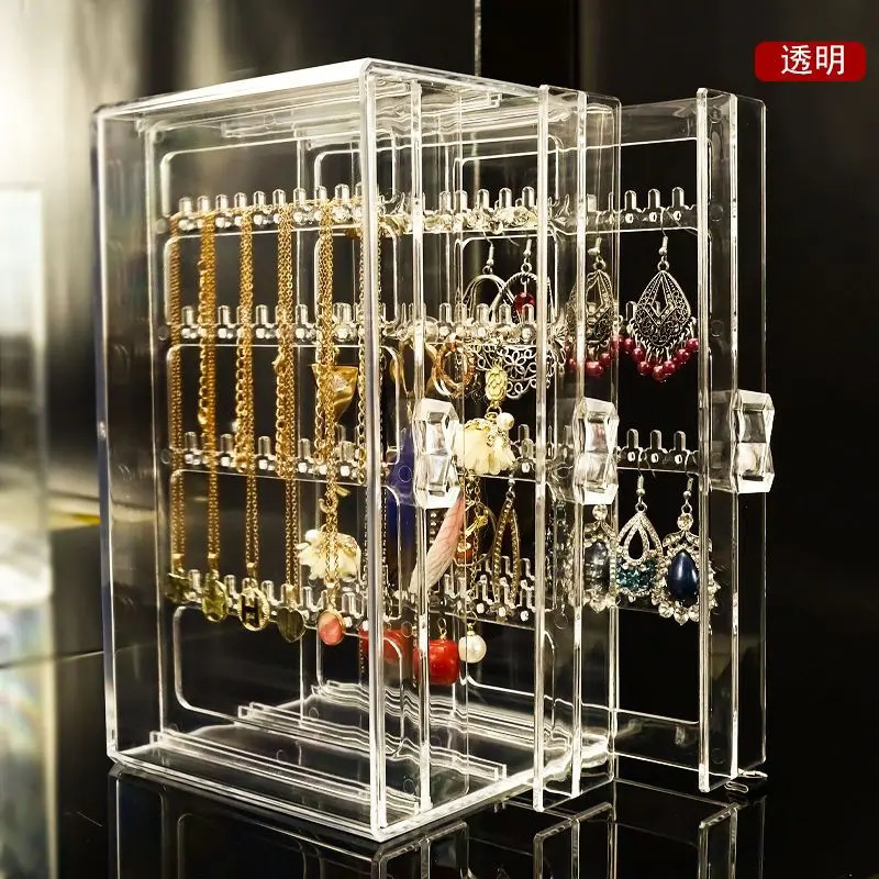 Plastic jewelry box storage womens velvet drawer jewelry organizer box necklace bracelet earring transparent display rack 240924