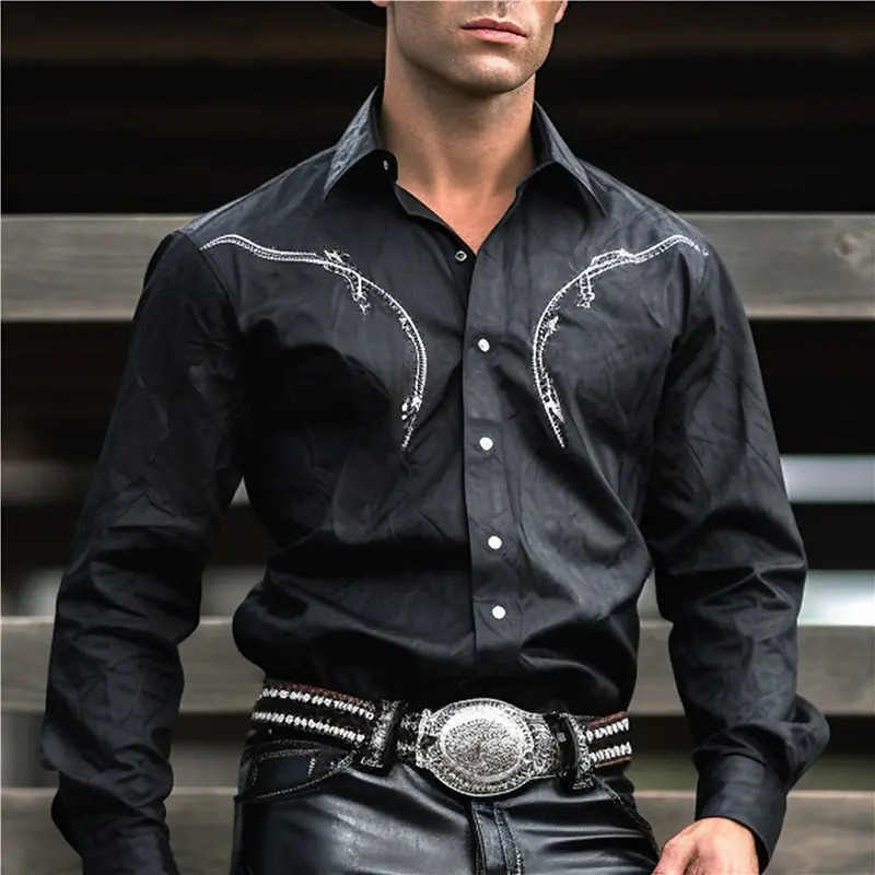Cowboy Western style Mens Shirt Cowboy Long sleeved Outdoor Street Casual Comfortable Daily Autumn/Winter Collar Shirt 241009