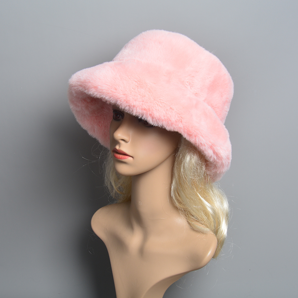 2024 New Style Fake Rabbit Fur Hats Super Soft Women Winter Hat Cotton Ing Warm Russian Fashion Ski Beanies Plush Solid Color