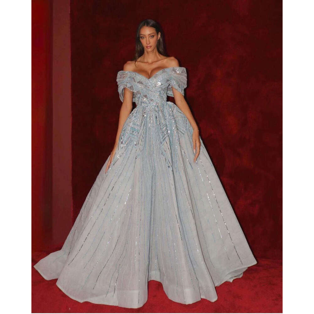 Illusion Evening A-E Off The Shoulder Sequined Beads Backless Prom Gown Party Dress Vestido De Noite Custom Made 0228Lz