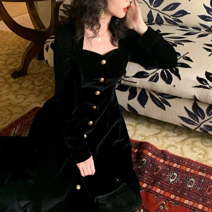 Elegant Retro French Thick Felt Womens Wear AutumnWinter Collection Waist Fit Wide Bottom Skiing 241007