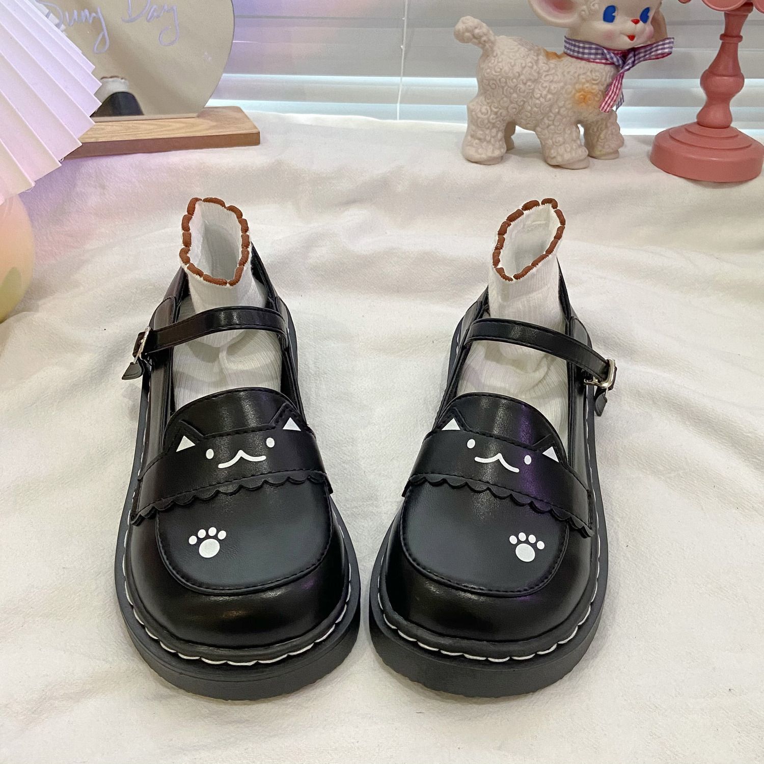 Cute kitten Lolita big head little leather shoes JK uniform flat bottom soft girl versatile student Mary Jane single shoes