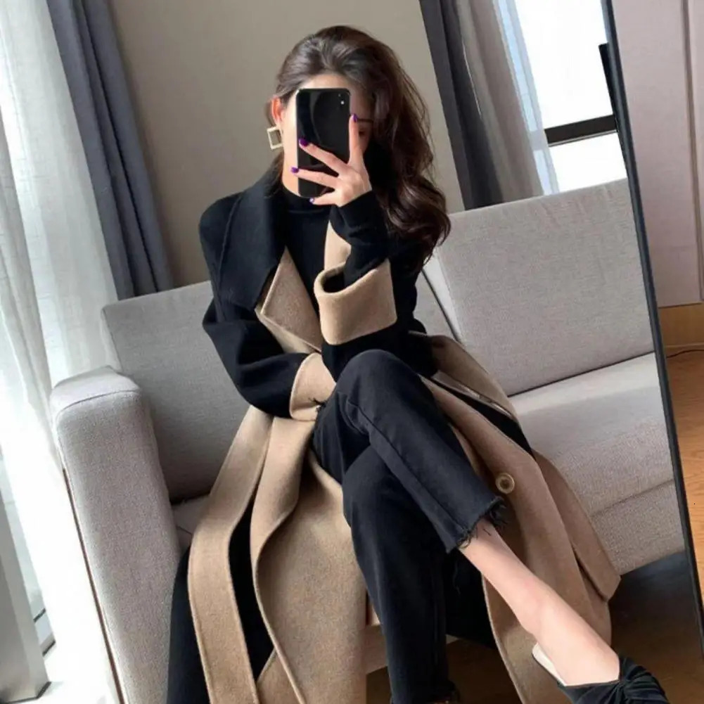 Stylish Lady Coat Doublesided Keep Warm Pockets Antiwrinkle Lapel Women Winter 240930