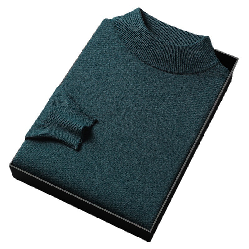 2024 new designer winter semi high neck knitted base sweater for middle-aged and young men, slim fit solid color hoodie in multiple colors