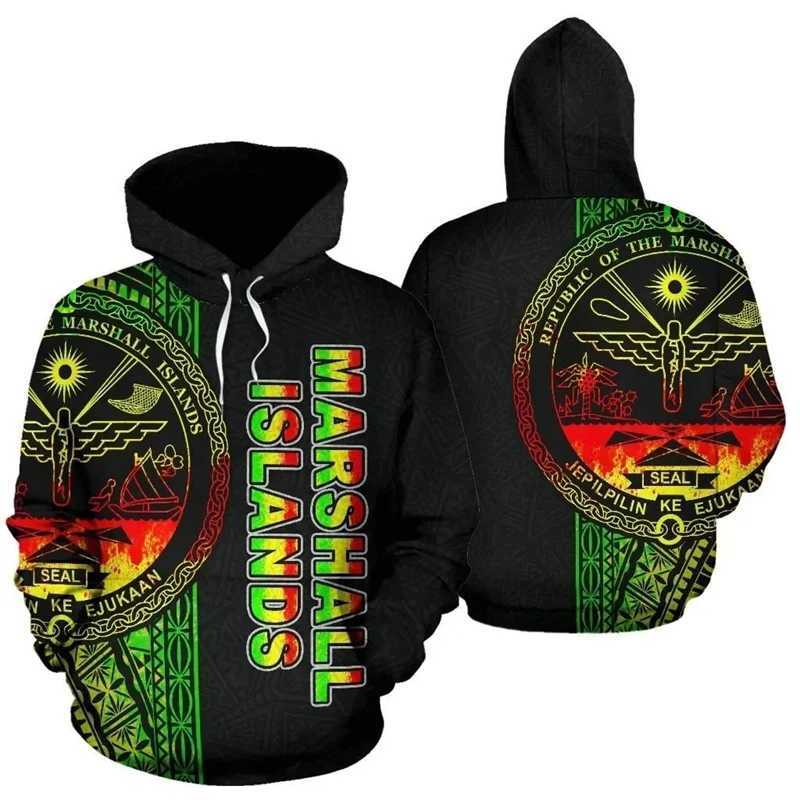 Men's Hoodies Sweatshirts New Fashion Marshall Country Flag Tribal Culture Retro Polynesian Tattoo Tracking Clothing Men and Women 3DPrint Q24100