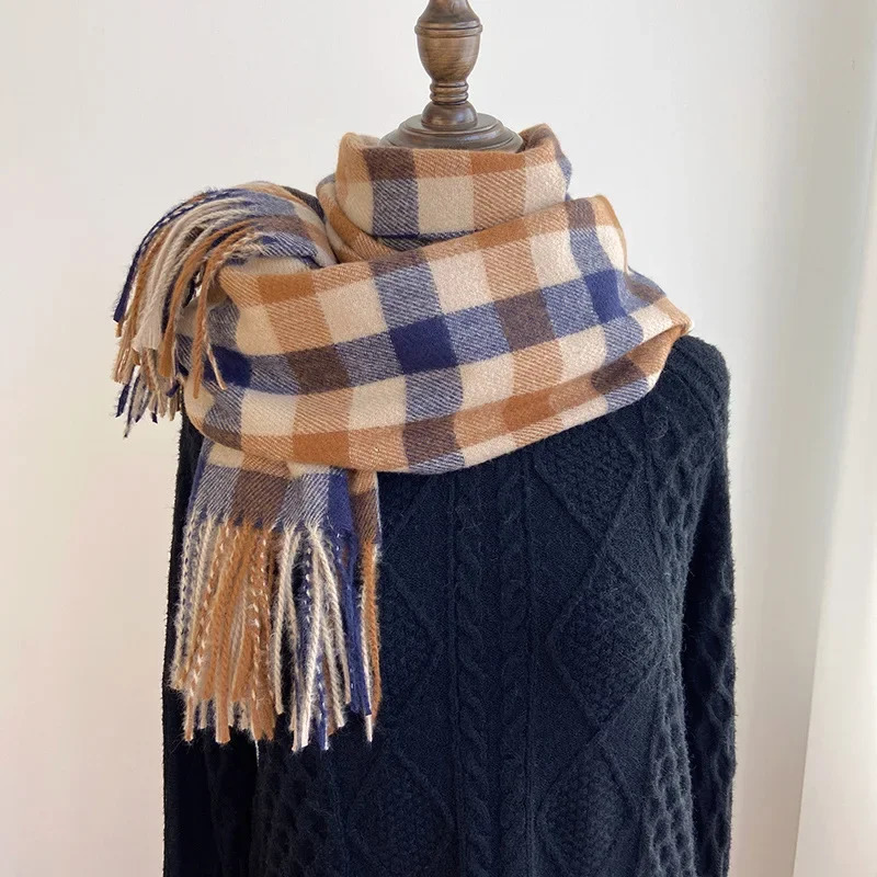 Pamwallymensa Womens Scarf Winter Tippet Scarves for Ladies Plaid Shawls Warm British Style Thicken Man 241009
