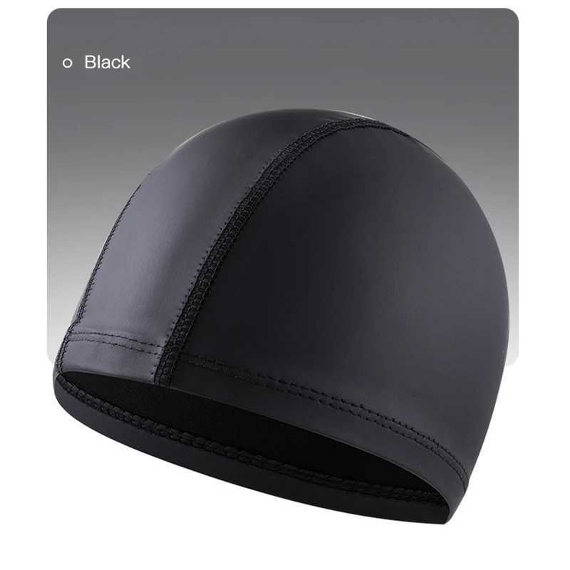 Swimming adult PU waterproof swimming pool solid color elastic ear long hair diving cap without size CL241009