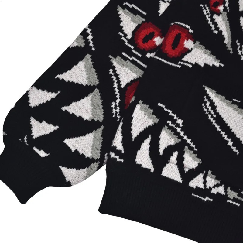 Y2K Gothic Knitted Sweater for Men Harajuku Anime High Quality Knitted Embroidery Oversized Open Knitted Woolen Sweater Fashionable Hip Hop Street Top