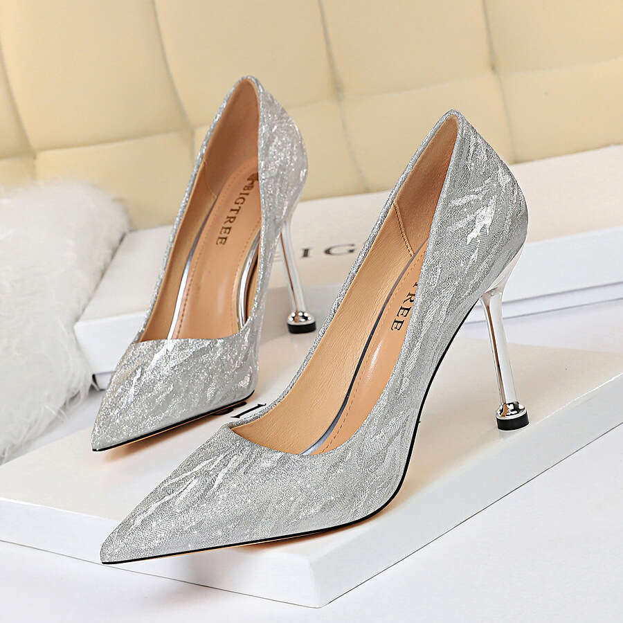 0755-6 Style Versatile Bridesmaid Wedding High Heel Shallow Mouth Pointed Sexy Nightclub Slim Women's Single Shoes