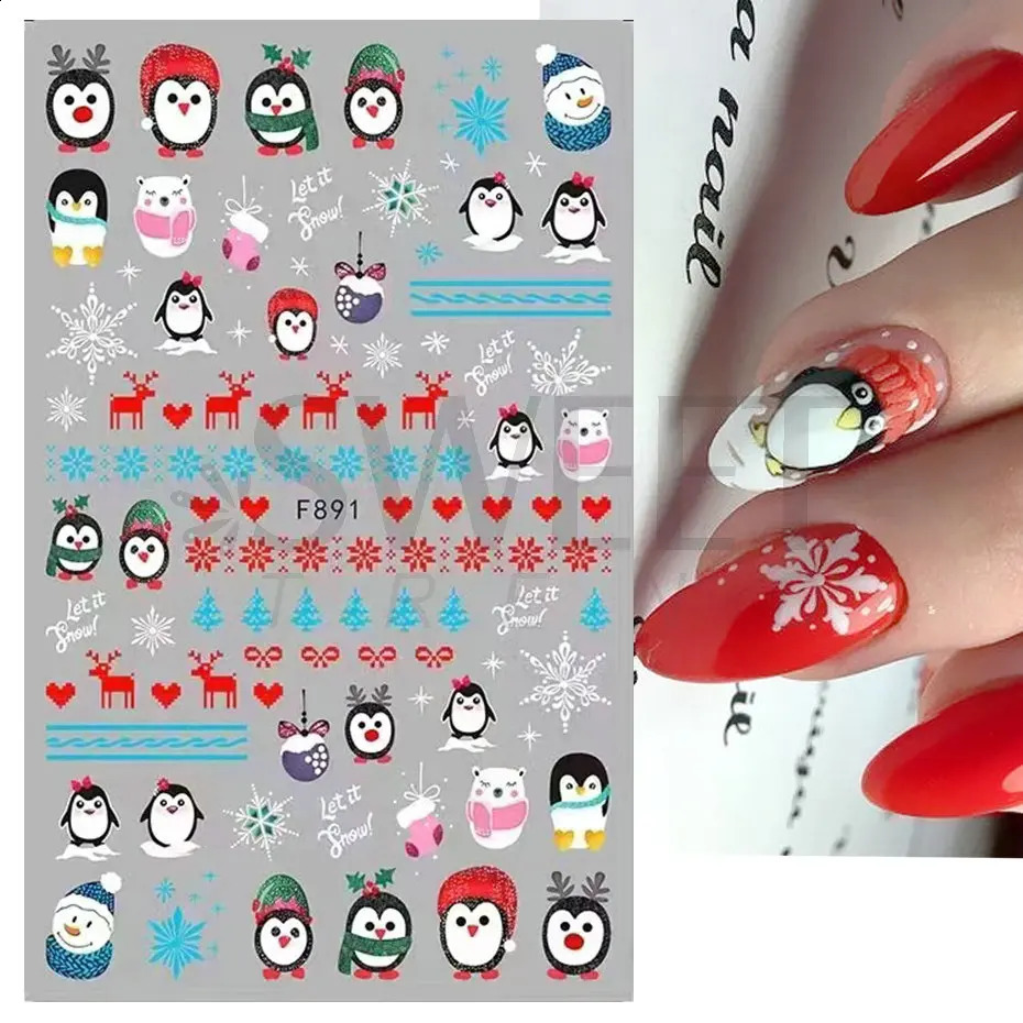 3D Christmas Nail Art Stickers Red Santa Claus Snowflake Elk Holly Winter Stickers Sliders Year Handmade Decoration BEF889 241008