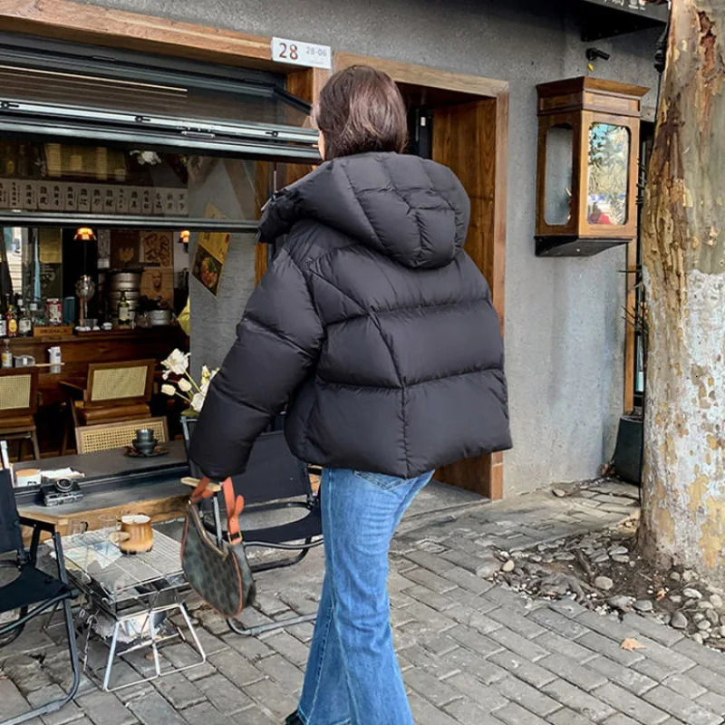 Ins Fashion Down Cotton Jacket Hooded Thick Short Cotton Jacket Winter Loose Bread Clothing Cotton Jacket 241007