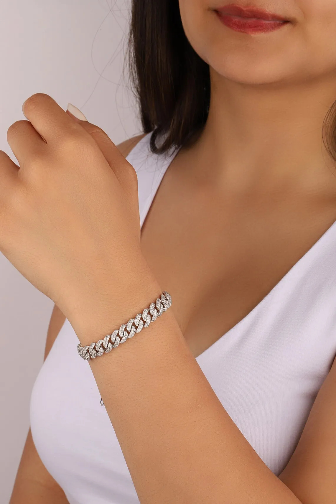 Jewelry Bling CZ Cuban Link Bracelet Two Rows of Zircon Copper Miami Cuban Bracelet Ice Out Hip Hop Mens Style 240925