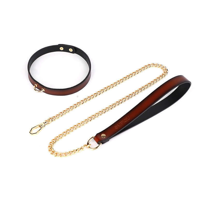 SM props, simple leather traction collar, high-end cowhide charm collar, suggestive choker adult products