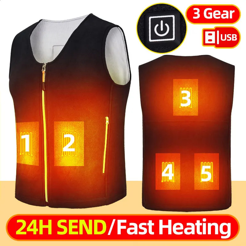Usb Heated Vest Men Women Rechargeable Warming Self Heating Vest Fleece Electric Heated Jacket Clothing Thermal Waistcoat 241007