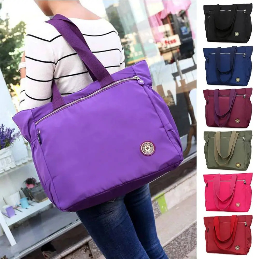 Womens nylon handbag fashionable handbag large capacity shopping bag solid color womens wallet shoulder bag 241008