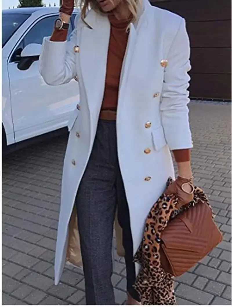 Womens Medium-length Woolen Overcoat Double-breasted Wool Jacket Autumn/winter FashionX241009