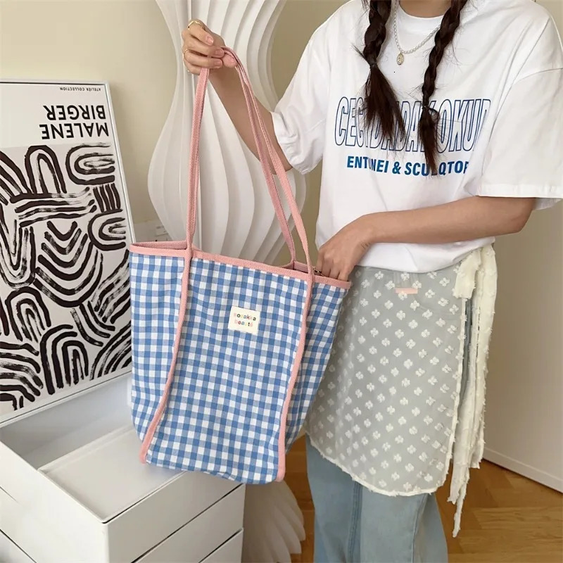 Yudas canvas womens shoulder bag simple and cute plain weave handbag large casual capacity shopping handbag 241008