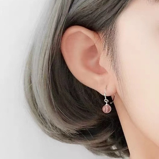 Pure sier needle strawberry crystal for women, 2024 new trendy earrings, niche female ins earrings
