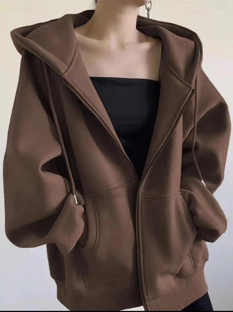 Women's Hoodies Winter Zipper Hoodie High Street Unisex Style Double Pockets Oversize Loose Sweatshirts Outerwear Top