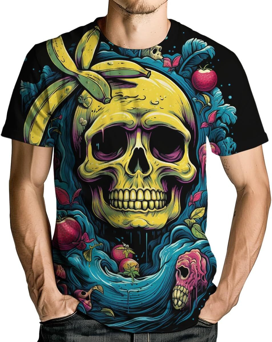 Mens T shirt Men's Novelity 3D Print Skull T-Shirts Hawaiian Style Fruit Skull Short Sleeve Tee Top shirts tshirt graphic tee Casual tops summer 