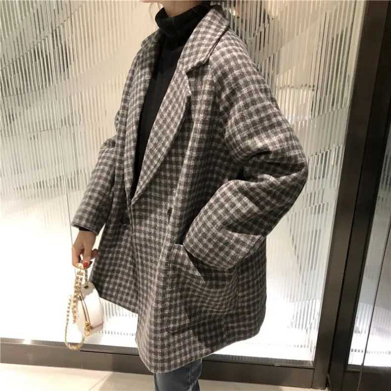Checked Suit Woolen Coat Woolen For WomenS Autumn Winter Overcoat Korean Fashion Mid Length Coat For WomenS ClothingX241009