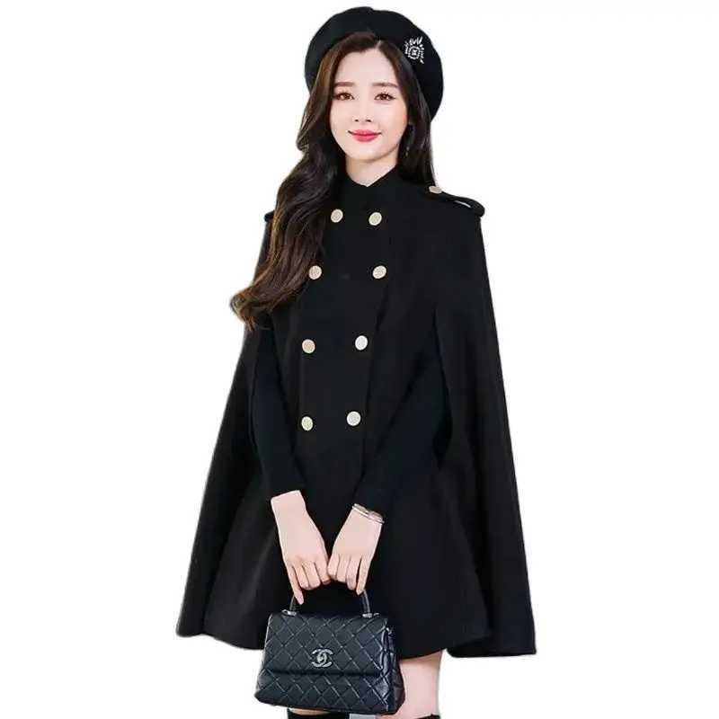 High End Fashion Vape Woolen Coat Womens Mid Length Autumn Winter Double Breasted Korean Version Loose Shawl Outerwear FemaleX241009
