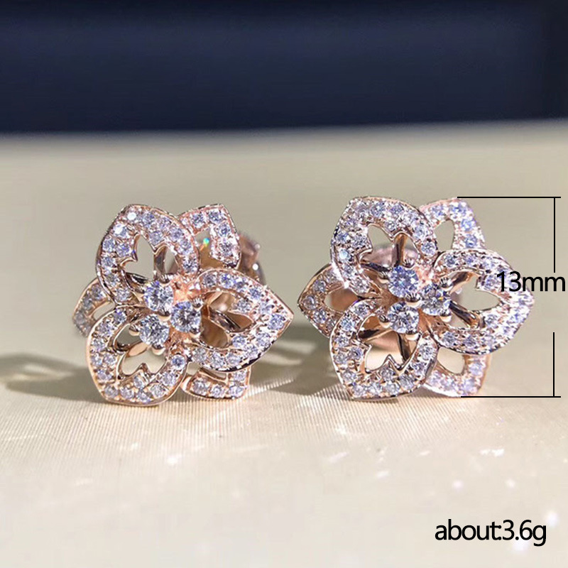 Stud Earrings 925 Sterling Silver Stud Hollow Rose Diamond Stud Women Fashion Sparkling Crystal Stud Engagement Party Jewelry
