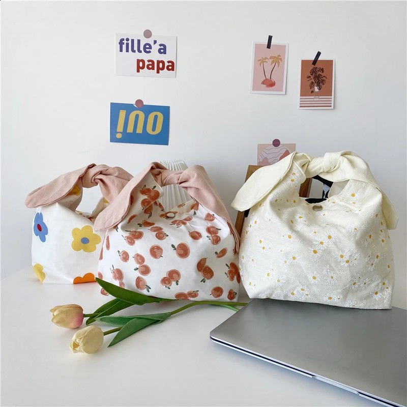 Bento Bag for Work Portable Rabbit Ear Lunch Box Female INS Zebra Student Fashionable Food Girls Canvas 240925