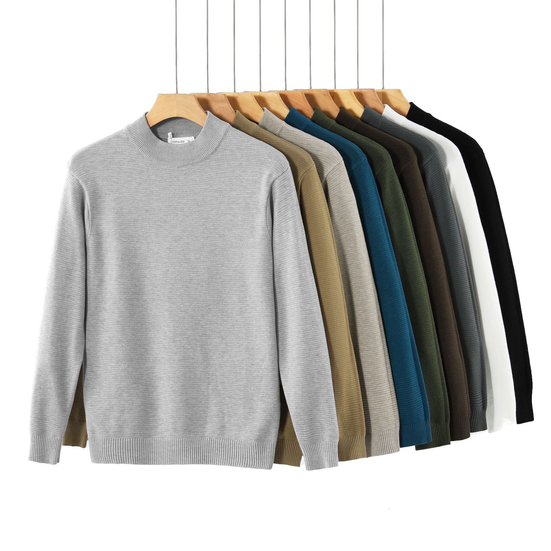 2024 new designer winter men's half height men's long sleeved autumn basic style solid color warm interior mid neck knitted bottom sweater