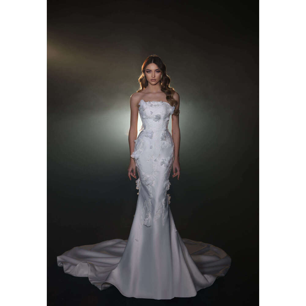 New Design Wedding Dress Mermaid Strapless Sequined Detachable Train Sleeveless Princess Bride Vestido De Noiva Custom Made